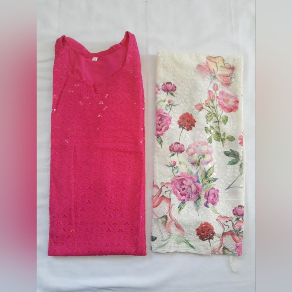 Chikankari sequin Wine kurta with floral chikankari palazzo